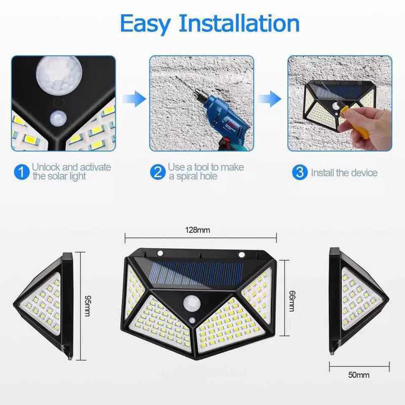 ลานโคมไฟติดผนังกลางแจ้งพลังงานแสงอาทิตย์ 100LED Body Induction Corridor Lights
